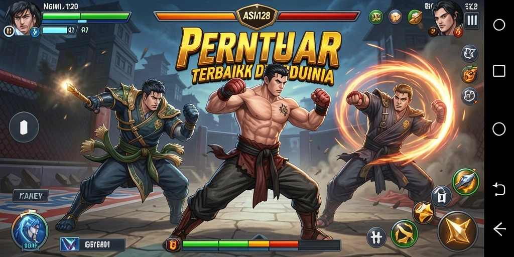 Tangkapan layar utama ASIA128 menampilkan aksi pertarungan yang mendebarkan.