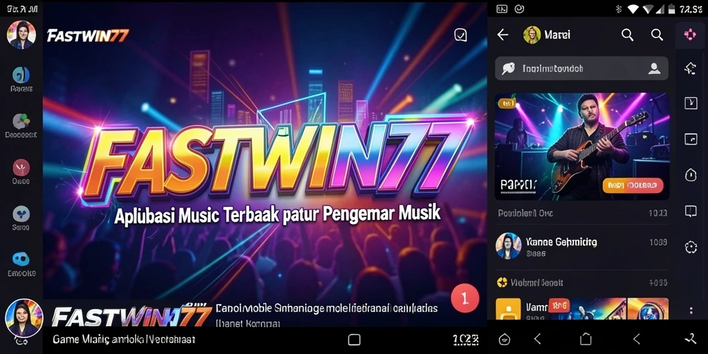Screenshot utama menampilkan antarmuka pengguna aplikasi FASTWIN77 yang menarik.