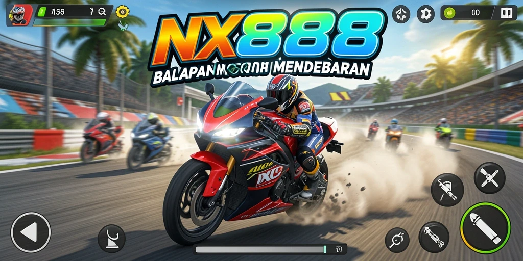 Tampilan seru dan mendebarkan dari gameplay Motor Racing NX888.