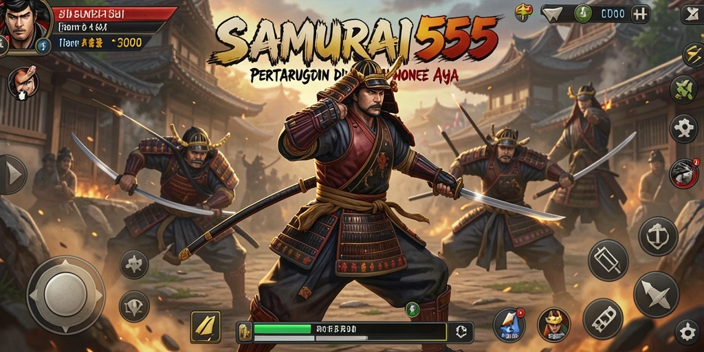 Tampilan gameplay SAMURAI555 dengan pertarungan samurai yang mendebarkan.