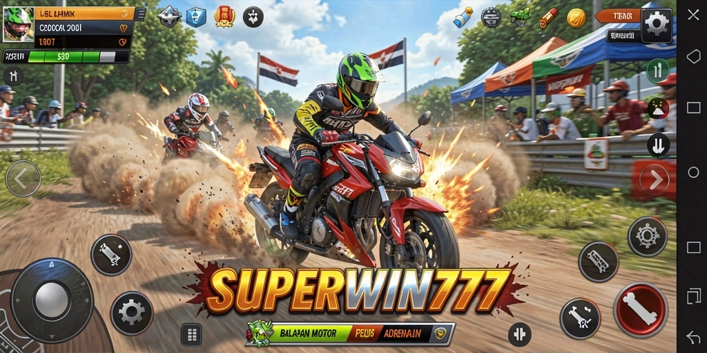 Screenshoot tampilan gameplay balapan motor yang mendebarkan.
