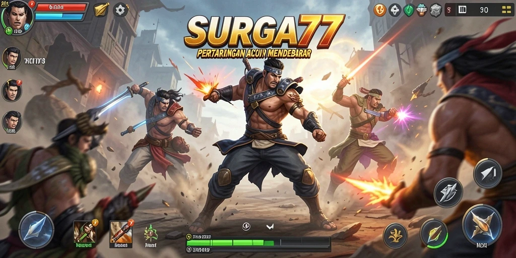 Gameplay mendebarkan di SURGA77 saat bertarung melawan musuh.