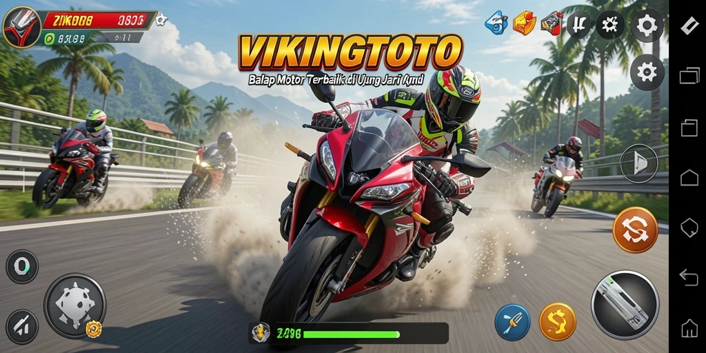 Screenshot VIKINGTOTO menunjukkan aksi balap motor yang intens dan mendebarkan.